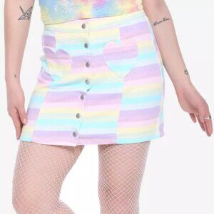 Blackheart Pastel Striped Snap-Front Denim Skirt